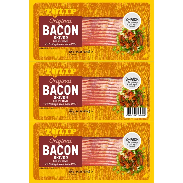 Bacon Original Skivor 3 p 375g Tulip Handla mat online från din