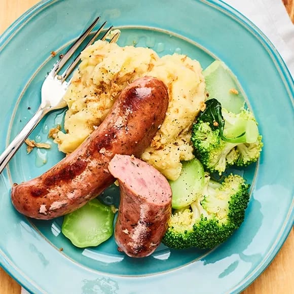 Örtkryddad korv med mos och broccoli Recept ICA se