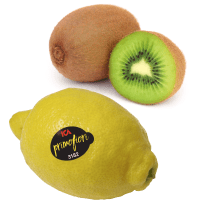 Illustration av Citroner, stor grön kiwi