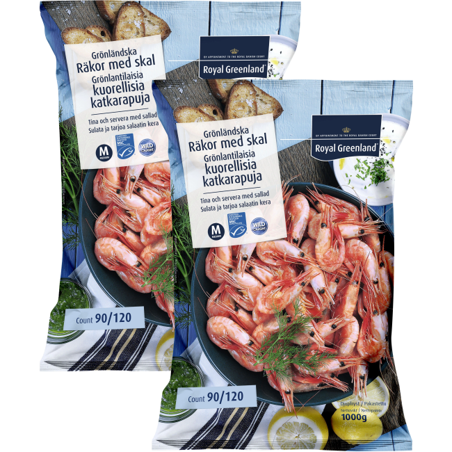 Illustration av Frysta räkor med skal