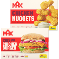 Illustration av Frysta Kycklingburgare, Nuggets, Wings