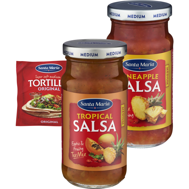 Illustration av Tortillabröd, Tacosås, Chips