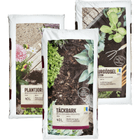 Illustration av Plantjord/Toppdress/Naturgödsel/Täckbark/Barkmull