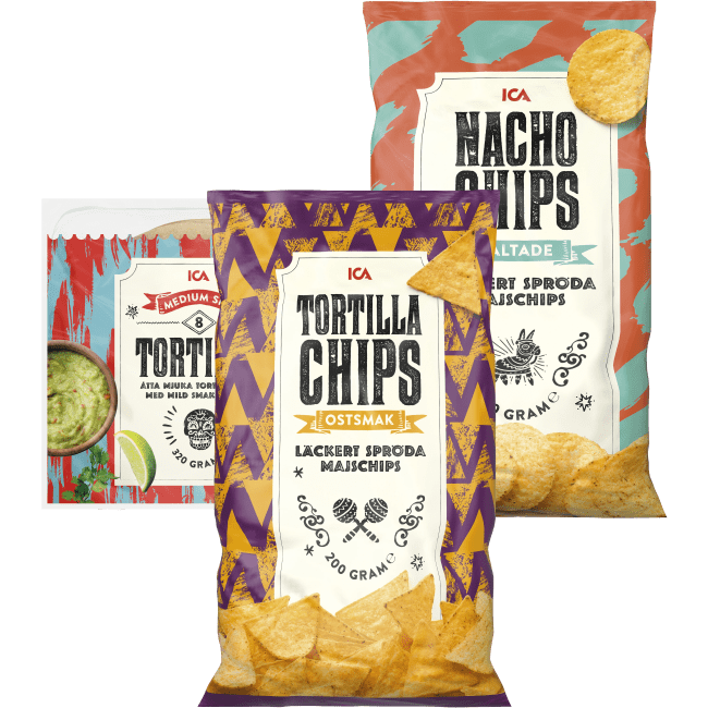 Illustration av Nacho-,Tortillachips, Tacosås, Vetetortilla medium