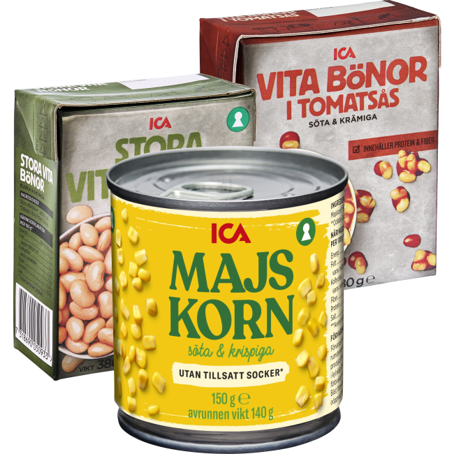 Illustration av Champinjoner, Majskorn och Vita bönor