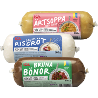 Illustration av Bruna bönor, risgröt, ärter med fläsk