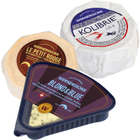 Illustration av Brie, Camabert, Le petit Rogue, Blåmögelost