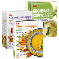 Illustration av ICAs soppor tetrapack 390g