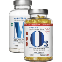 Illustration av Magnesium, Omega 3, D3-vitamin