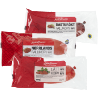 Illustration av Norrlandsfalu Kötthalt 65%, Lättkorv, Basturökt falukorv