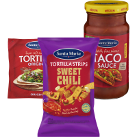 Illustration av Tortillabröd, Tacosås, Chips