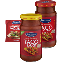 Illustration av Tortilla original, Tacochips, Tacosås