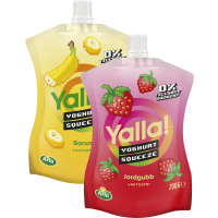 Illustration av Yoghurt squeeze jordgubb/banan