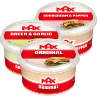 Illustration av MAX hamburgerdressing