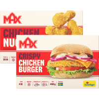 Illustration av Kycklingburgare, Nuggets, Wings