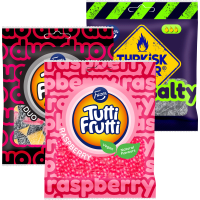 Illustration av Tutti Frutti Remix , Super salta,Raspberry, Sour melon.
