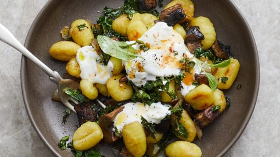 Gnocchipytt med portabello och burrata