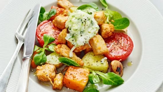 Vegobitar fajitas med rostad pumpa och tzatziki