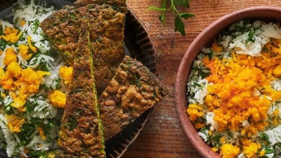 Sabzi polo med koko sabzi – örtris med persisk omelett