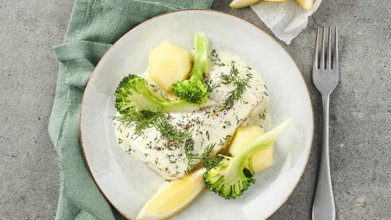 Torsk i ugn med dill- och citronsås