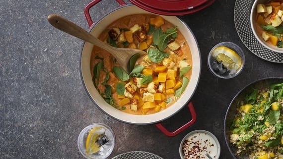 Pumpagryta med halloumi och mathavre