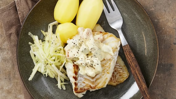 Stekt fisk med curryremoulad