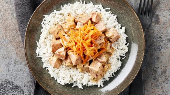 Blond stroganoff med ris