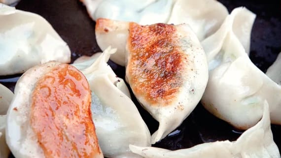 Stekta dumplings med fläskfärs och selleri