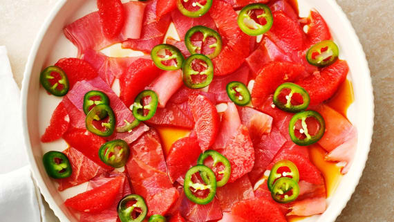 Ceviche på tonfisk med grapefrukt och sojadressing