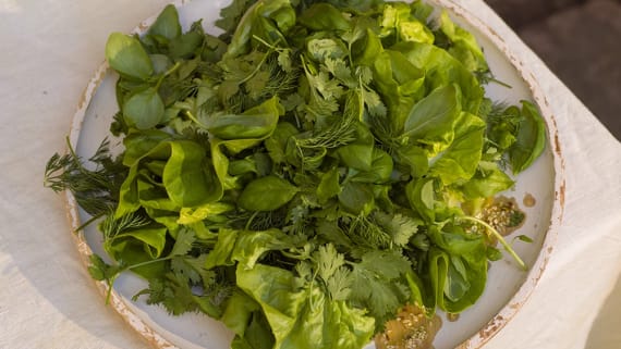 Grön örtsallad med rostade sesamfrön