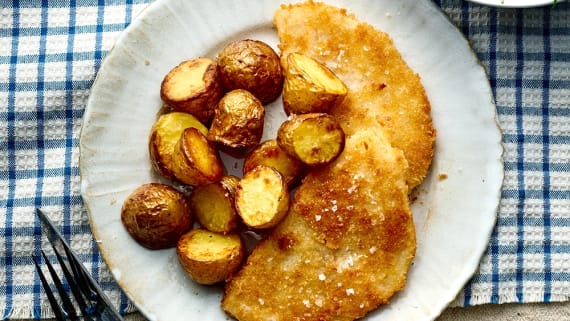 Parmesanpanerad rotselleri med tartarsås