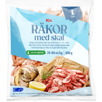 Illustration av Stora räkor med skal 70-90st/kg Fryst