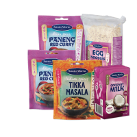 Illustration av Asiatiska & Indiska kryddmixer, Kokosmjölk, Äggnudlar