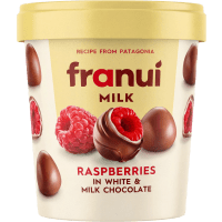 Illustration av Hallon med mjölkchoklad