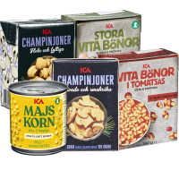 Illustration av Champinjoner, Majskorn och Vita bönor