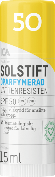 En solstift med SPF 50 för ansiktet och kroppen.