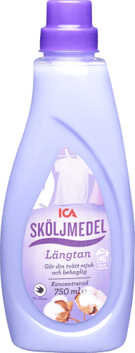 En plastflaska med skoljmedel från ICA, med en etikett som visar en tecknad tvättkorg.