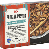 En förpackning av ICAs Pork al Pastor. Färdig att värmas.