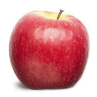 En äpple med stjälk på vit bakgrund.