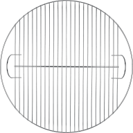 En rund grillgaller med parallella metallstänger och två handtag på sidorna.