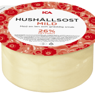 En rund förpackning med hushållsost från ICA med texten 