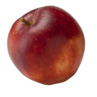 Ett äpple med stjälk på vit bakgrund.