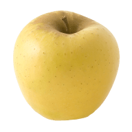 En hel äpple med stjälk visas mot en vit bakgrund.