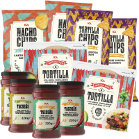 Illustration av Nacho-,Tortillachips, Tacosås, Vetetortilla medium