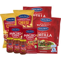 Illustration av Tortilla original, Tacochips, Tacosås