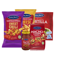 Illustration av Tortillabröd, Tacosås, Chips