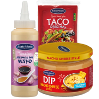 Illustration av Taco kryddmix, toppingsås, dip