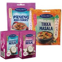 Illustration av Kokosmjölk, Asiatiska/Indiska kryddmixer