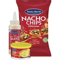 Illustration av Nachochips, dip, toppingsås