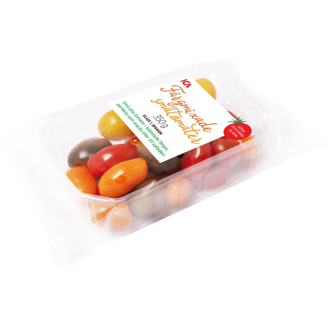 Illustration av Färgmixade småtomater i ask